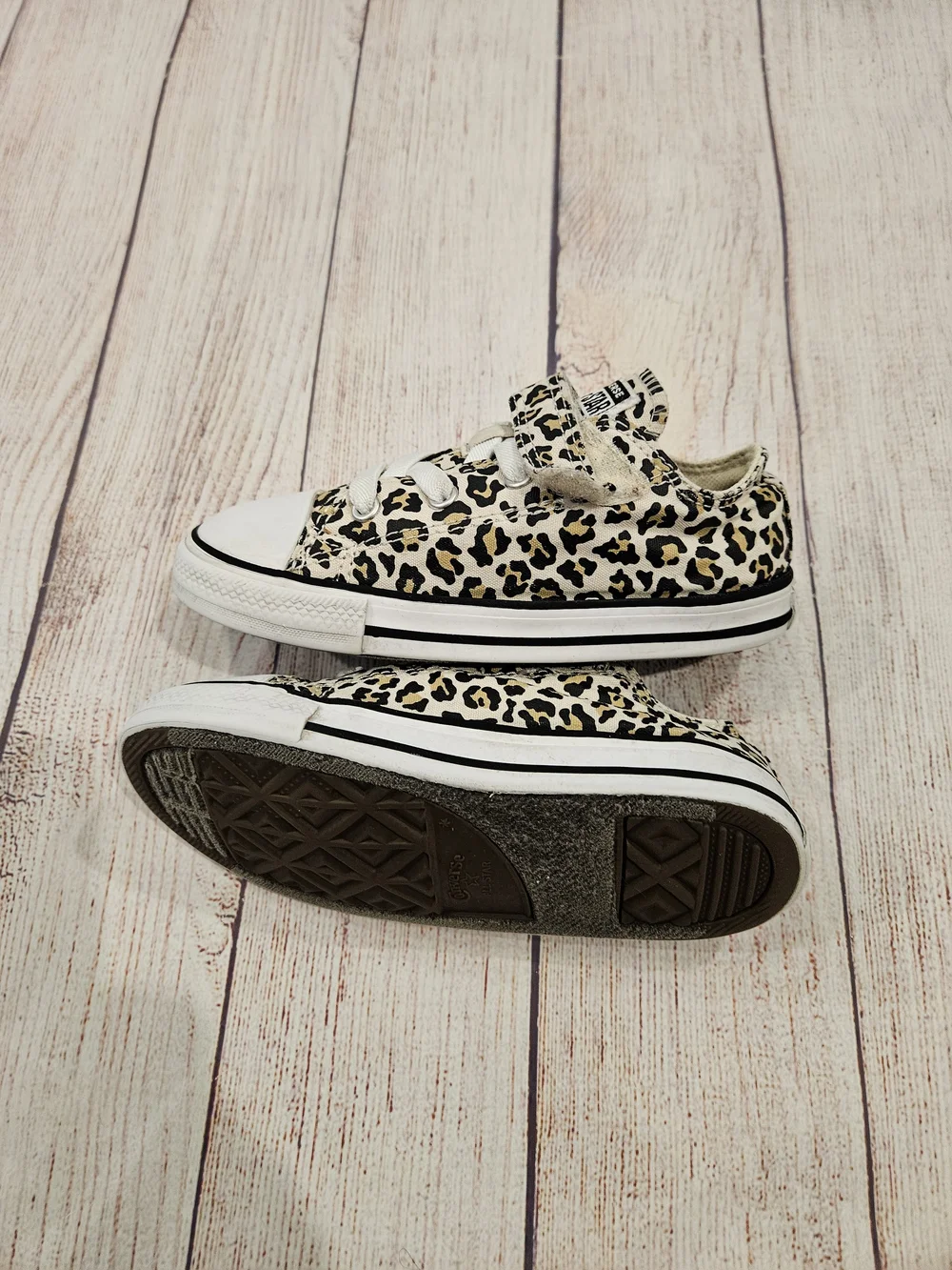 Converse Kids Leopard Print Sneakers - White/Tan/Black